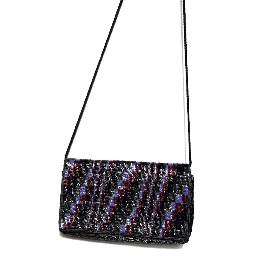 Vintage La Regale Purse Black Beaded Shoulder Bag Formal Event Evening Wear Prom